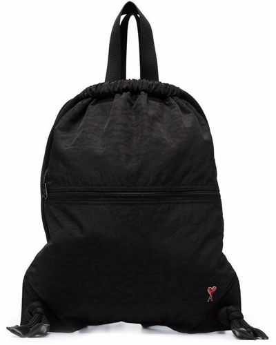 Ami Paris Ami De Coeur Drawstring Backpack - Black