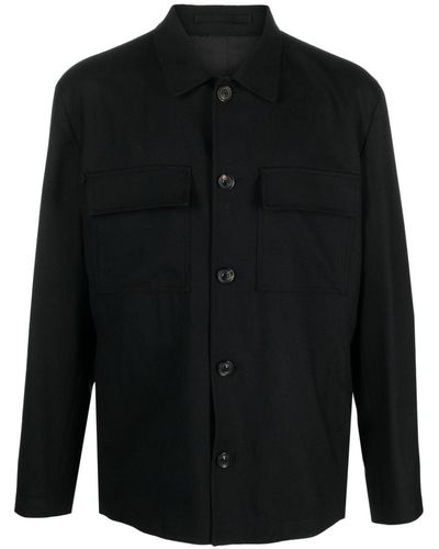 Lardini Overhemd Met Klepzakken Van Wolblend - Zwart