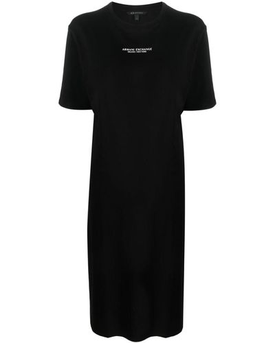 Armani Exchange Logo-print Side-slit T-shirt Dress - Black