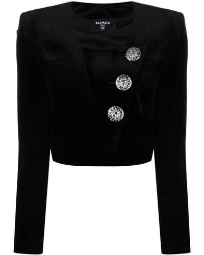 Balmain Cropped Velvet Jacket - Black
