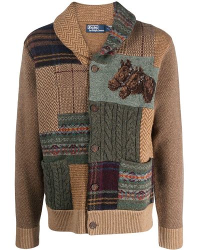 Polo Ralph Lauren Patchwork Long-sleeve Wool Cardigan - Green