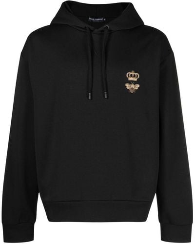 Dolce & Gabbana Sweat-shirt en jersey de coton à capuche et broderie - Noir