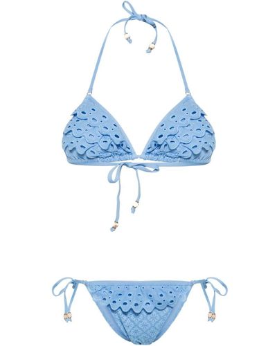 Twin Set Top de bikini con bordado inglés - Azul
