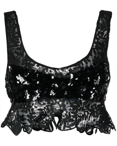 Cynthia Rowley Floral-lace Sequinned Tank Top - Black