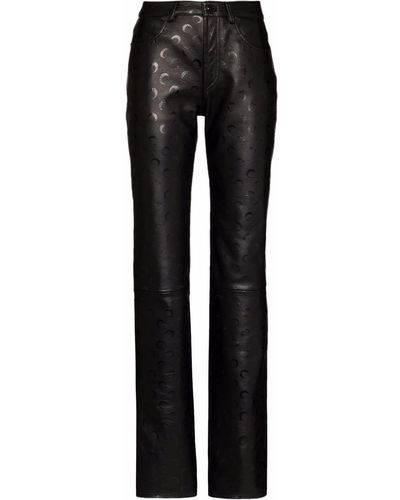 Marine Serre Crescent Moon-print Leather Trousers - Black