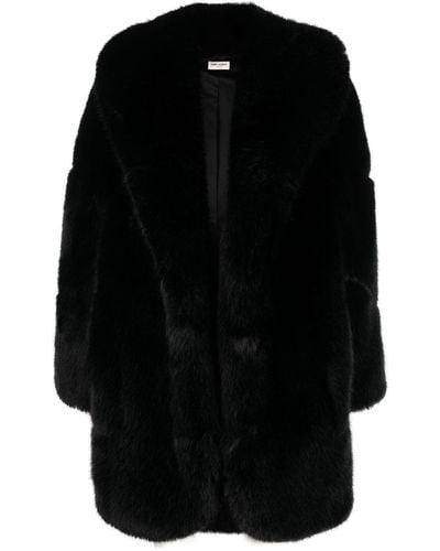 Saint Laurent Single-breasted Faux-fur Coat - Black