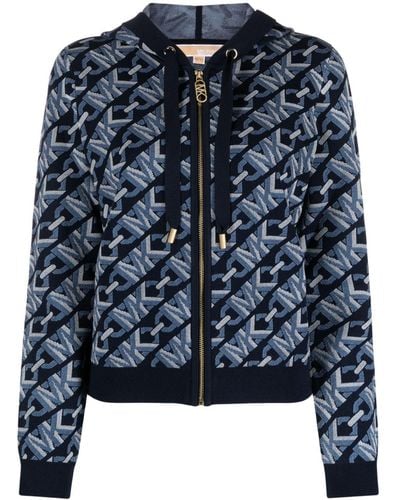 MICHAEL Michael Kors Monogram-jacquard Cropped Hoodie - Blue