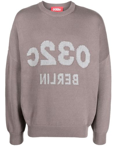 032c Selfie Jacquard-logo Cotton Sweater - Grey