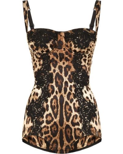 Dolce & Gabbana Leopard-print Silk Balconette Bodysuit - Brown