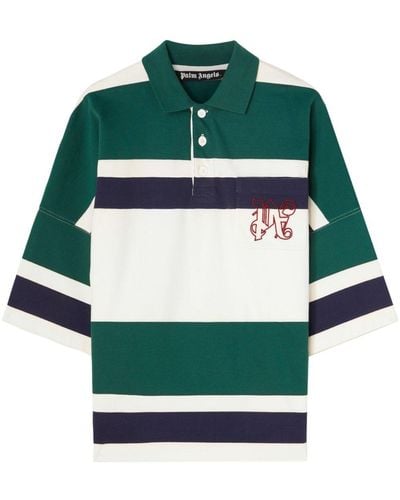 Palm Angels Monogram-embroidered Striped Polo Shirt - Green