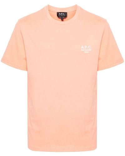 A.P.C. Embroidered-logo Cotton T-shirt - Pink