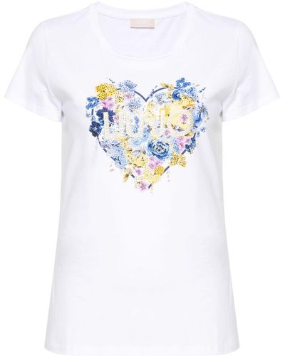 Liu Jo | T-shirt in cotone con logo e cuore floreale | female | BIANCO | L