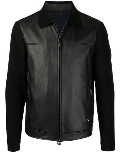 Stefano Ricci Panelled Zip-up Leather Jacket - Black