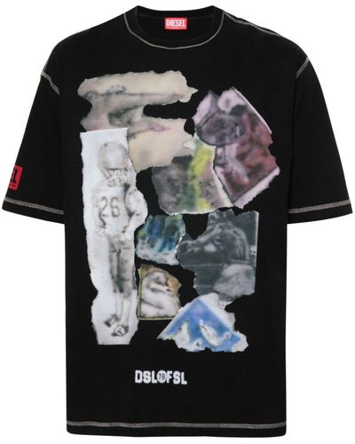 DIESEL Cotton T-Shirt With Airbrushed Print - Black