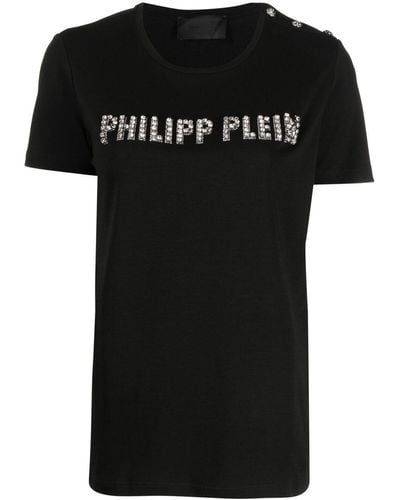 Philipp Plein T-shirt à logo strassé - Noir