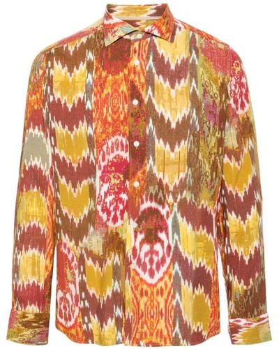Tintoria Mattei 954 Abstract-pattern Cutaway-collar Shirt - Orange