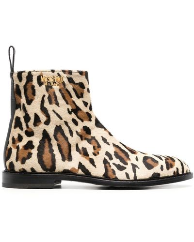 Moschino Leopard-print Leather Boots - Brown