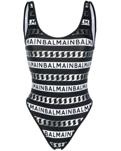 Balmain Logo-print Open Back Swimsuit - Black