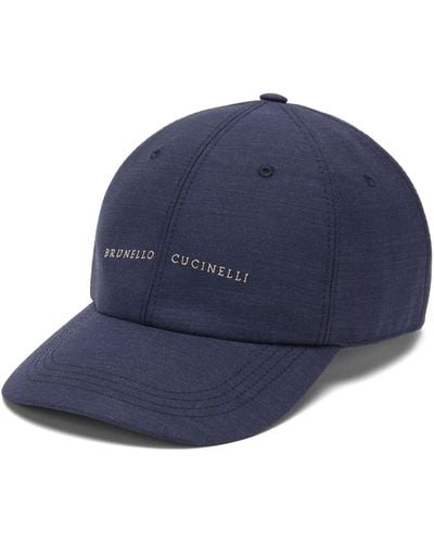 Brunello Cucinelli Logo-Embroidered Wool Cap - Blue
