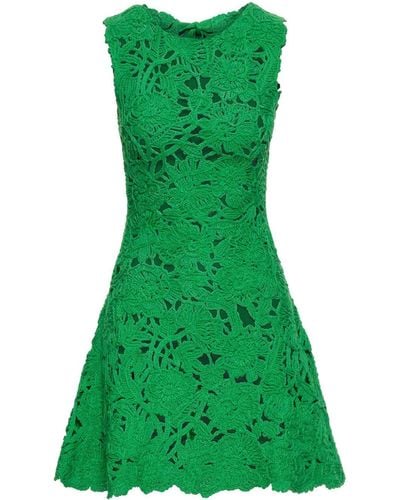Oscar de la Renta Birdsnest Poppies Crochet Minidress - Green