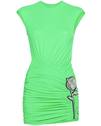 David Koma Rose-appliqué Ruched Mini Dress - Green