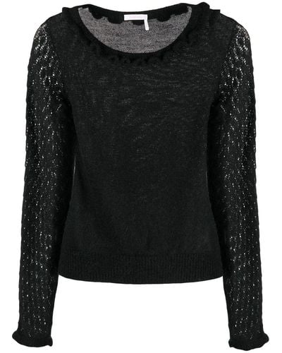 See By Chloé Scalloped Fine-knit Top - Black