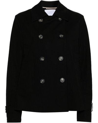 Harris Wharf London Double-breasted Twill Cropped Coat - Black