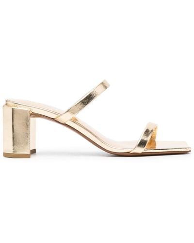 BY FAR Tanya 67mm Metallic-effect Leather Mules - Natural