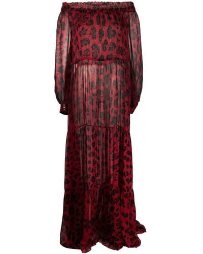 Philipp Plein Leopard-print Off-shoulder Dress - Red