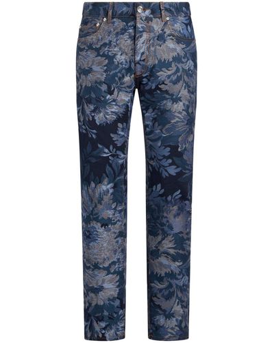 Etro Gerade Jeans mit Blumen-Jacquardmuster - Blau