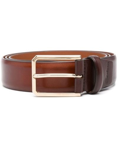 Santoni Logo-debossed Leather Belt - Brown