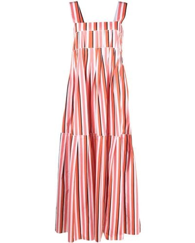 Plan C Sleeveless Striped Long Dress - Red