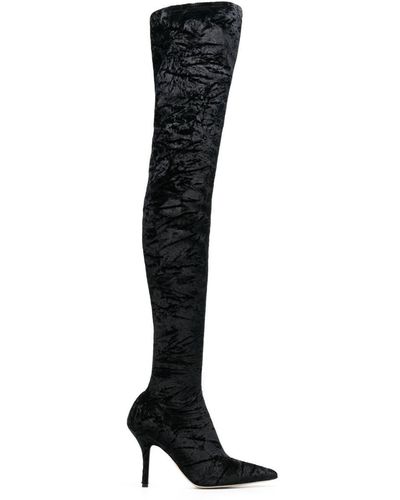 Paris Texas Velvet Stiletto Thigh-high Boots - Black