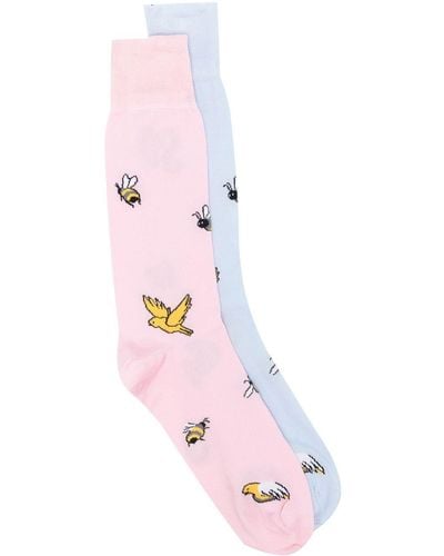 Thom Browne Birds And Bees Intarsia Mid-calf Socks - Pink