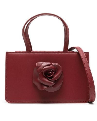 Puppets and Puppets Mini Rose Leather Tote Bag - Red