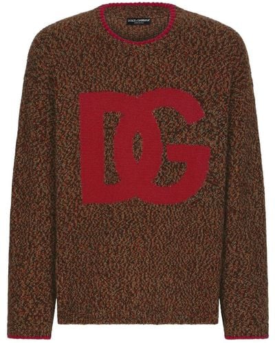 Dolce & Gabbana Pull en laine à logo intarsia - Marron
