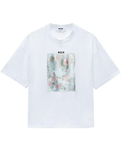 MSGM Graphic-print Drop-shoulder T-shirt - White
