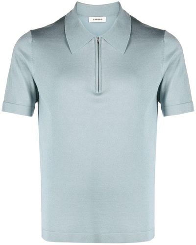 Sandro Short-zip Piqué-weave Polo Shirt - Blue