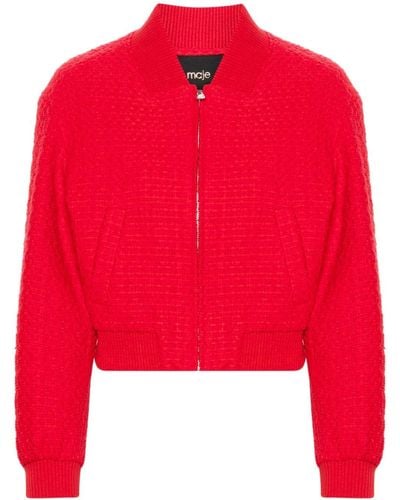 Maje Cropped Tweed Jacket - Red