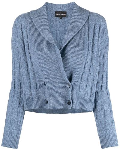 Emporio Armani Double-breasted Cable-knit Cardigan - Blue