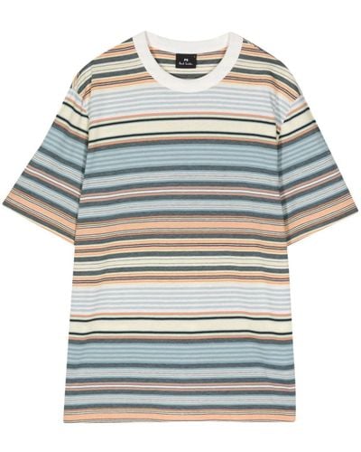 PS by Paul Smith Multi-stripe Organic-cotton T-shirt - Grey