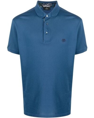 Etro Logo-embroidered Cotton Polo Shirt - Blue