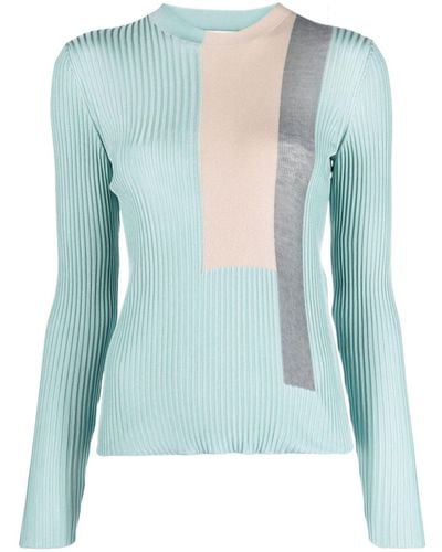 Fendi Colour-block Ribbed-knit Silk-blend Top - Blue
