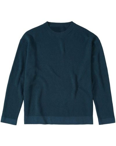 Closed Crew-neck Drop-shoulder Sweater - Blue