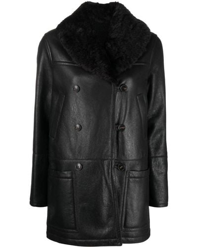 Yves Salomon Lambskin Shawl Collar Coat - Black