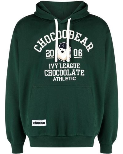 Chocoolate Logo-embroidered Cotton Hoodie - Green