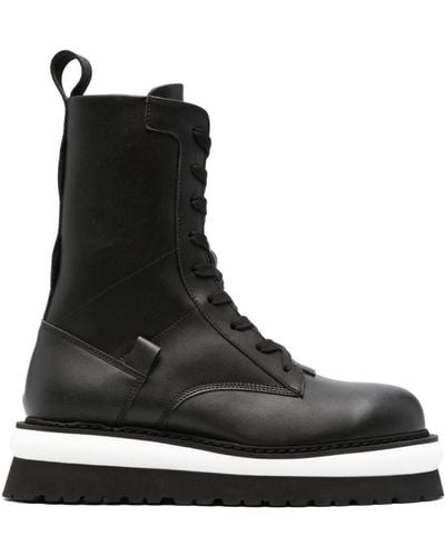 Gcds Logo-lettering Leather Boots - Black