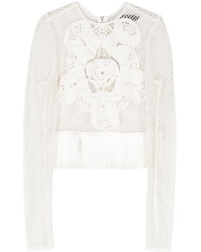 PATBO Crochet-detail Open-knit Top - White