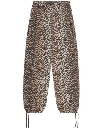Ganni Leopard-print Drawstring Pants - White