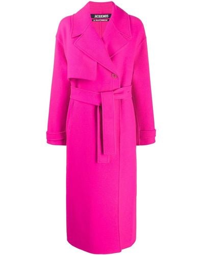 Jacquemus Sabe Oversized Neon Wool Trench Coat - Pink
